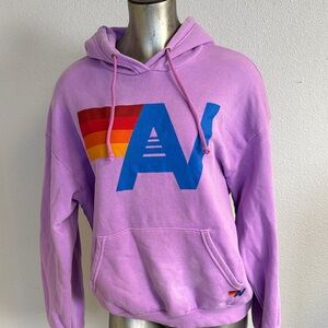 Aviator Nation Lavender Hoodie with Rainbow Graphic Size Small